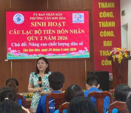 PHƯỜNG TÂN SƠN HÒA TỔ CHỨC SINH HOẠT CÂU LẠC BỘ TIỀN HÔN NHÂN QUÝ 2 NĂM 2026 KẾT HỢP TRUYỀN THÔNG “NÂNG CAO CHẤT LƯỢNG DÂN SỐ, TƯ VẤN VÀ KHÁM SỨC KHỎE TRƯỚC KHI KẾT HÔN”